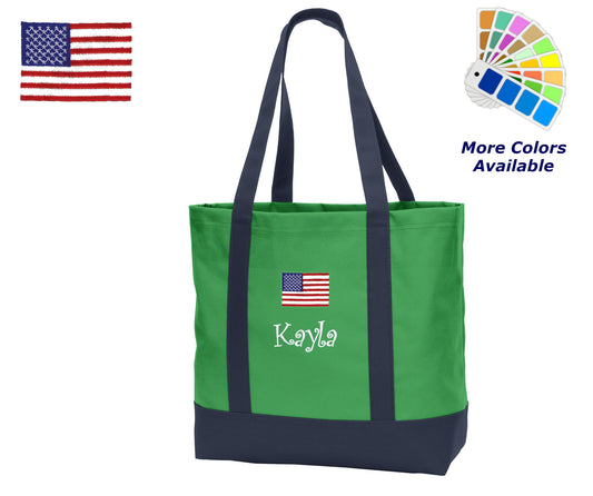 Personalized American Flag Tote Bag, Embroidered Name,Perfect Patriotic Gift, American Bag, School Gift