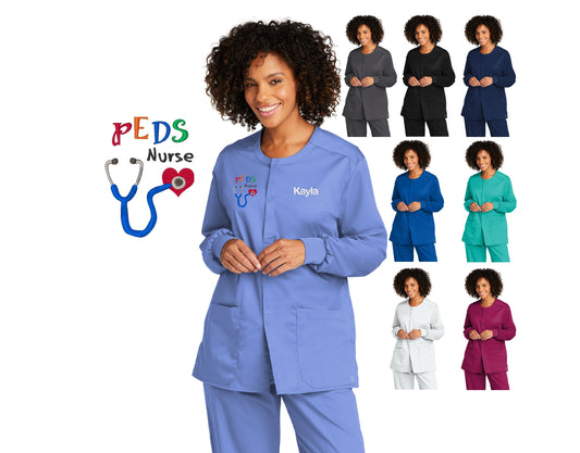 Personalized Unisex Scrubs Jacket with Heart Design, Custom Embroidered Name, Doctor, Nurse, Veterinarian, Hospital, Shirt, Medical Apparel