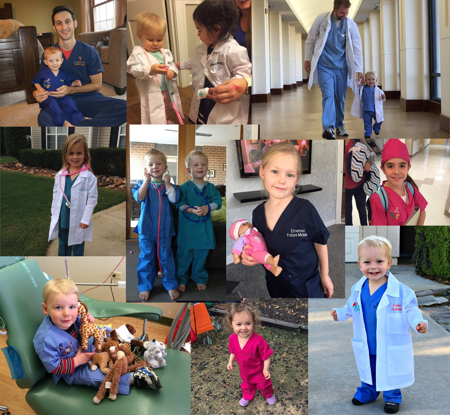 Monogrammed Kids Scrubs with Initials for little Doctors and Nurses