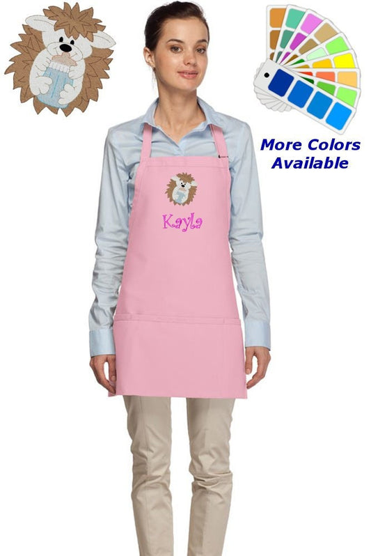 Personalized Apron Embroidered Hedgehog Design, Custom Apron, Monogrammed Apron Name, Dad Mom Teacher Kitchen Home House Gift