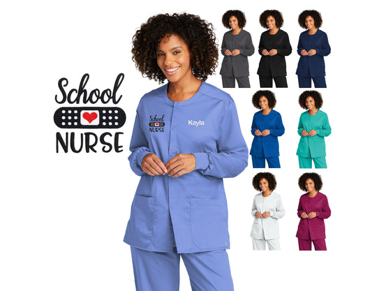 Personalized Unisex School Nurse Scrubs Jacket with Custom Embroidered Name, Doctor, Nurse, Veterinarian, Hospital, Shirt, Medical Apparel
