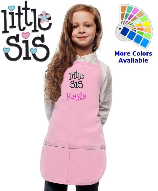Personalized Kids Apron with Little Sis Sister Embroidery Design, Cook Gift, School Gift, Funny Gift, Monogrammed Cooking Party, Sister Gift