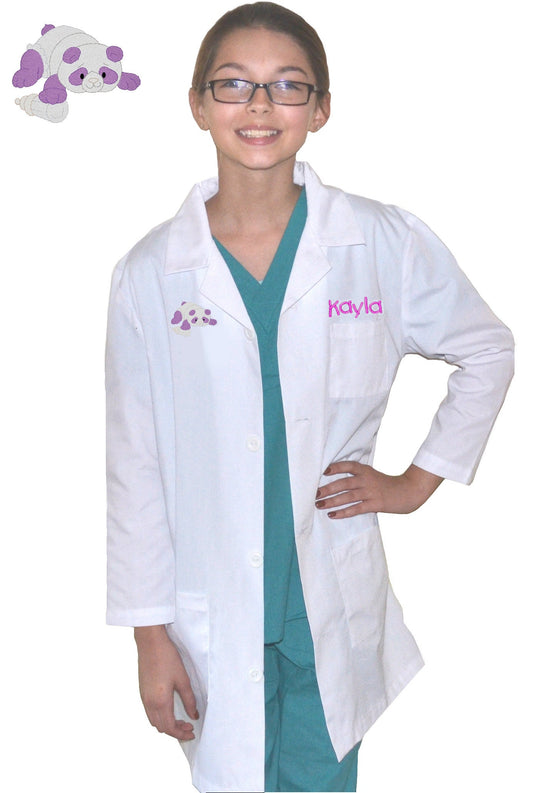 Personalized Kids Lab Coat with Panda Bear Embroidery Design, Veterinarian Lab Coat, Birthday Gift, Childrens Lab Coat Monogrammed Name