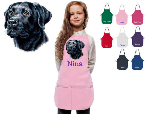 Personalized Kids Apron Black Lab Dog Design, Monogrammed Chef Gift, Chef Gift, Cooking Party, Art Party, School Apron, Printed Apron