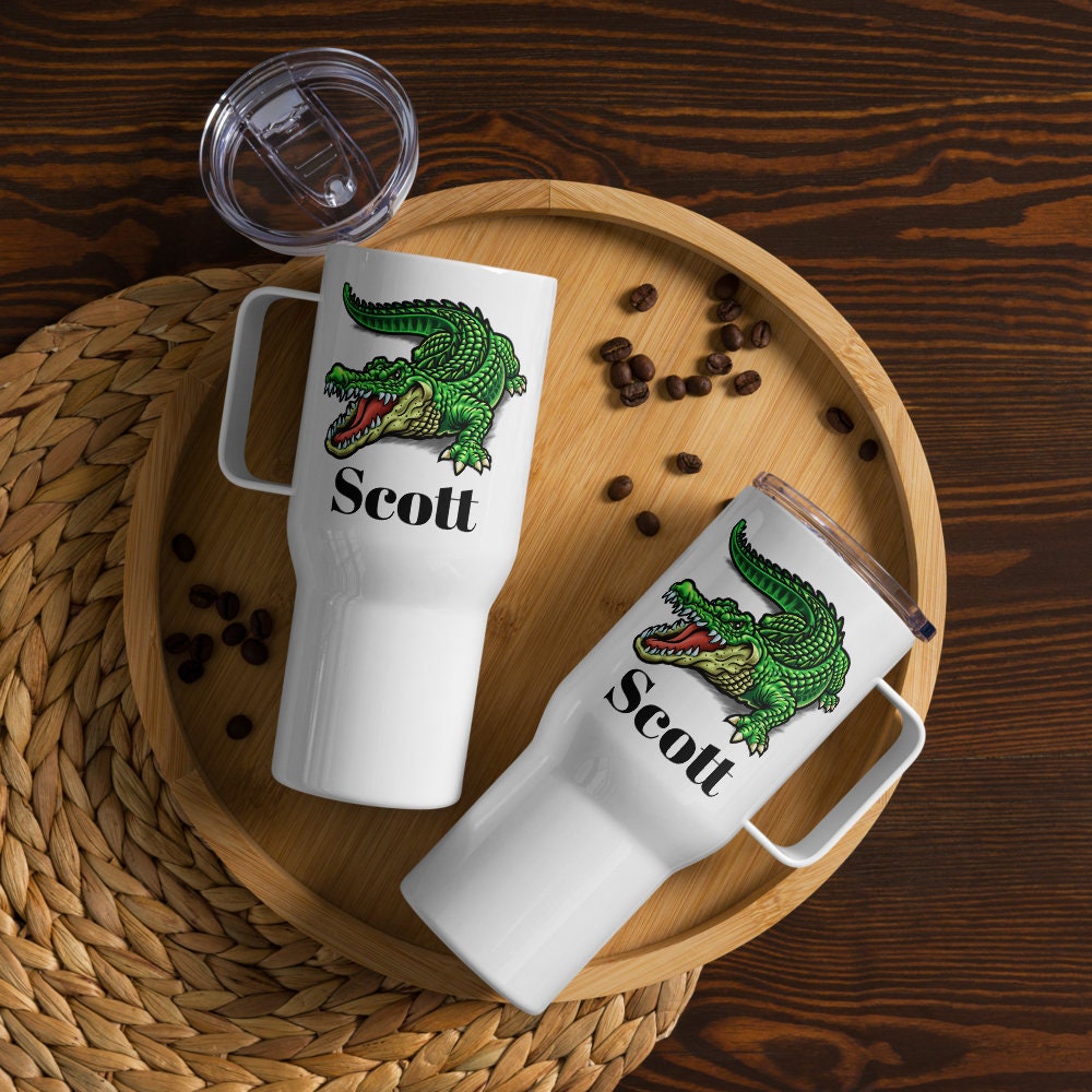 Custom Alligator Tumbler with Handle, Stainless Steel BPA-free Travel Cup, 25 Ounce Mug, Dad Gift