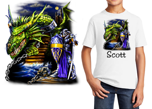 Personalized Kids T-Shirt Chained Dragon Knight Design, T-Shirt, Fantasy, Cotton, Low Price Inexpensive Tee Shirt, Kids Gift, Student Gift