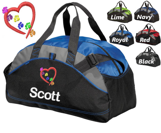 Personalized Dog Duffel Bag, Embroidered Pawprints Heart, Monogrammed Name of your Dog, Perfect Pet Birthday Gift, Owner Groomer Trainer