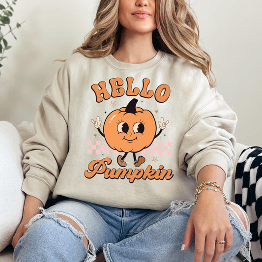 Hello Pumpkin Fall Sweatshirt, Funny Autumn Sweatshirt, Pumpkin Lover Shirt, Fall Season Shirt, Thanksgiving Women's Sweathirt