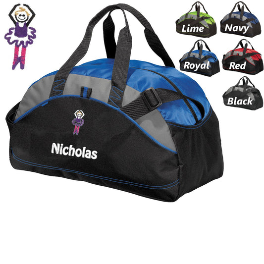 Personalized Kids Duffel Bag Gym Bag Ballerina Dance School PE Contrast Piping and Stitching Embroidered with Name or Text of Your Choice