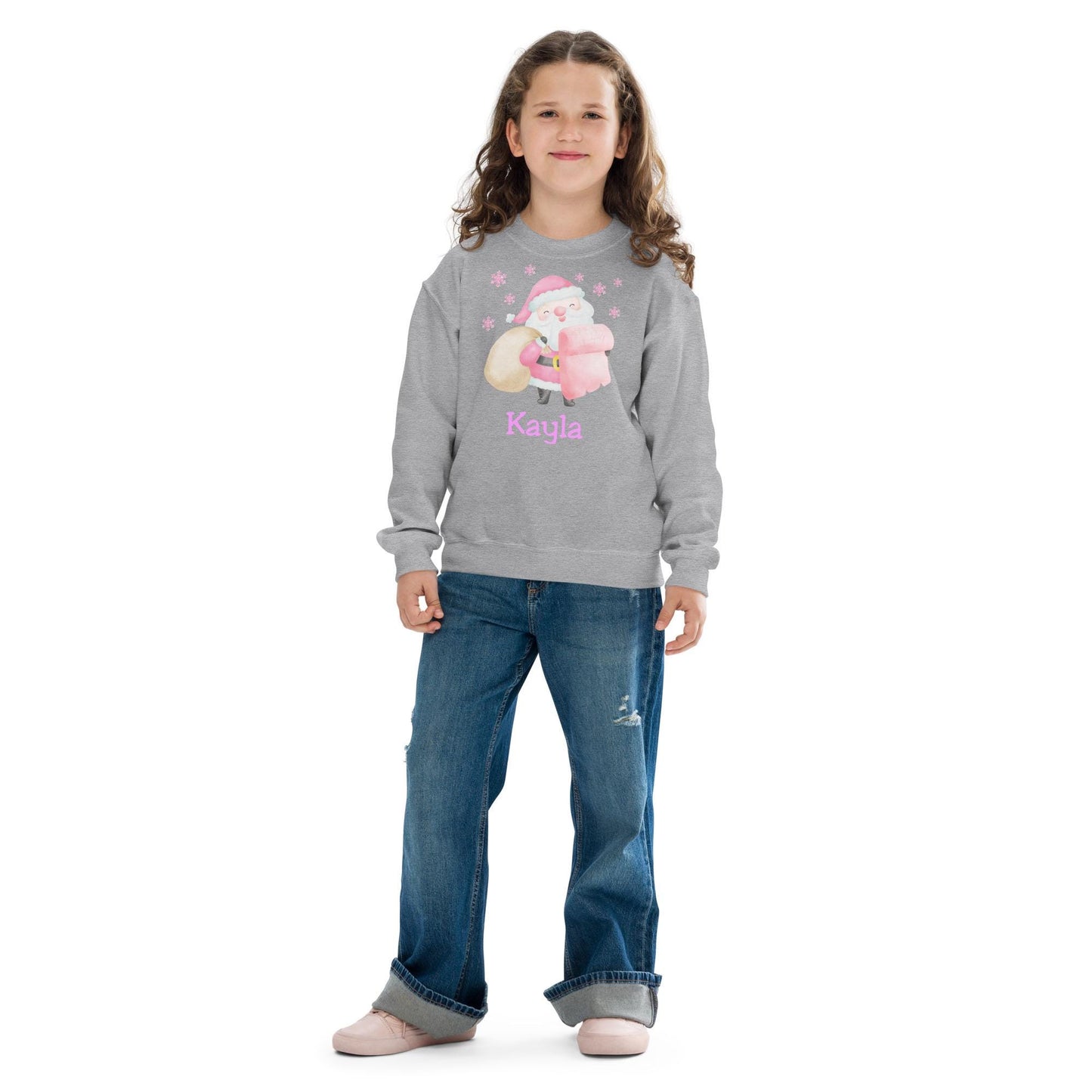 Personalized Kids Pink Santa Christmas Sweatshirt, Retro Santa, Christmas Season Gifts, Christmas Gift Kids, Xmas Sweatshirt, Kids Gift