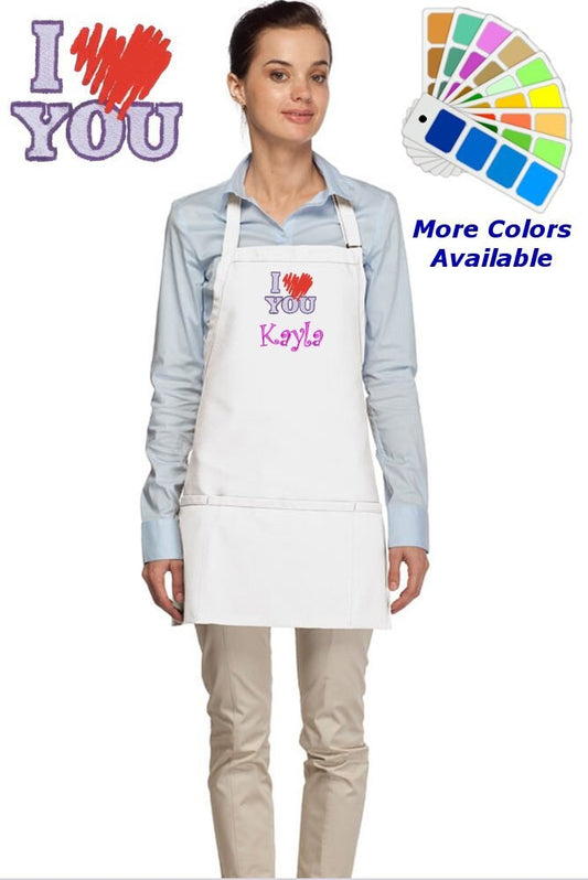 Personalized Apron Embroidered I Love You Heart Design Dad Mom Gift
