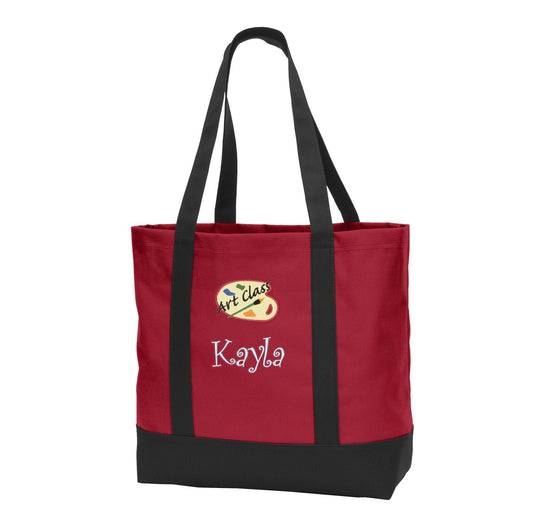 Personalized Red Art Class Tote Bag Embroidered School with Name of Your Choice