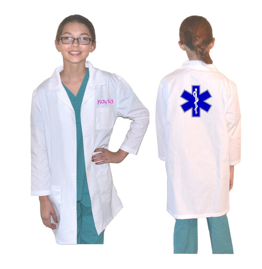 Personalized Kids Doctor Lab Coat with Large Printed Medical Symbol Star of Life, School, Science, Nurse, Veterinarian