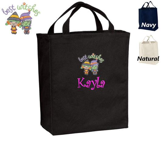 Personalized Halloween Tote Candy Bag, Embroidered Best Witch Design, Name, Perfect Halloween Gift, Kids Trick or Treat Bag