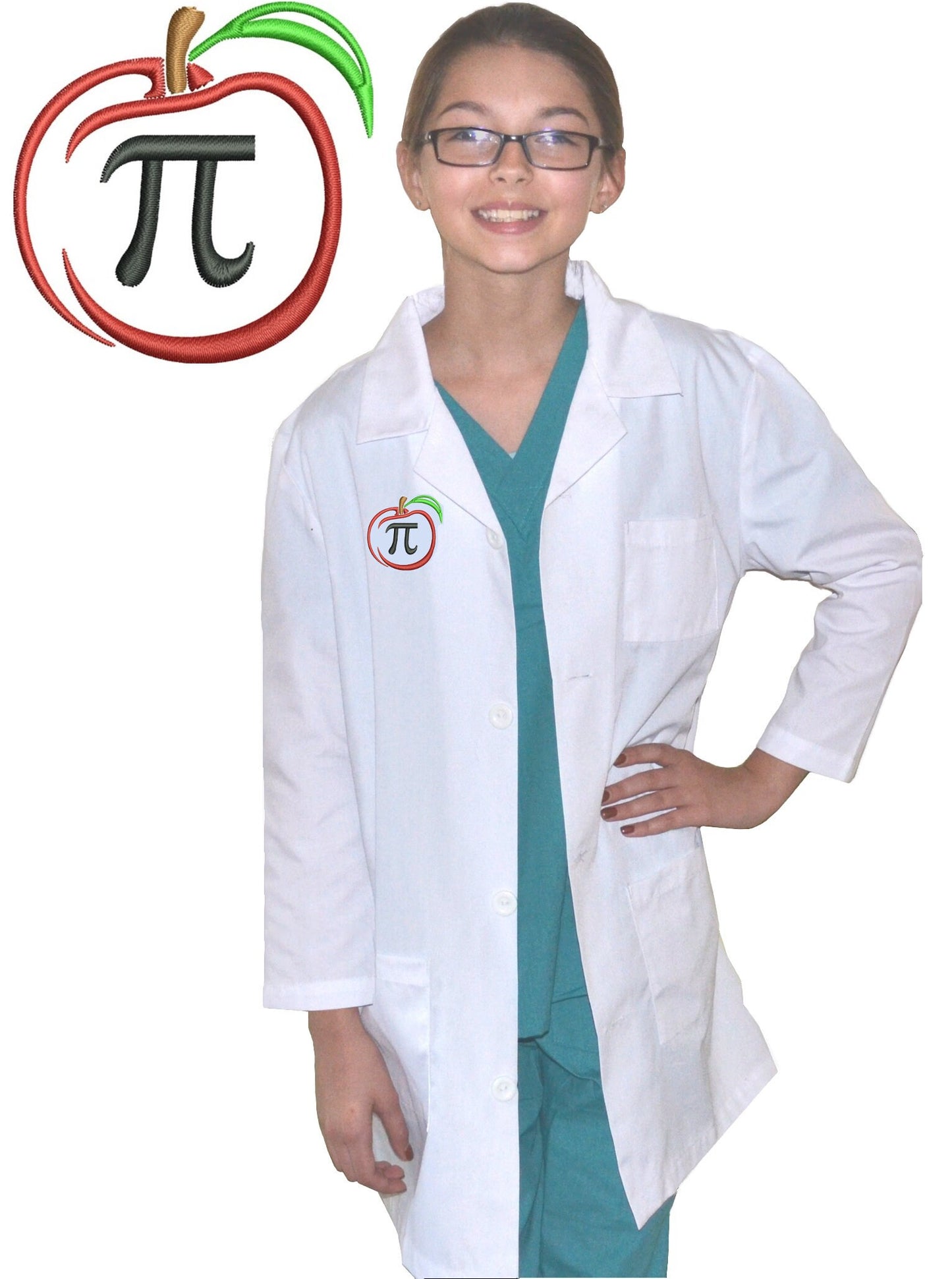 Kids Science Math Lab Coat with Apple Pi Embroidery Design