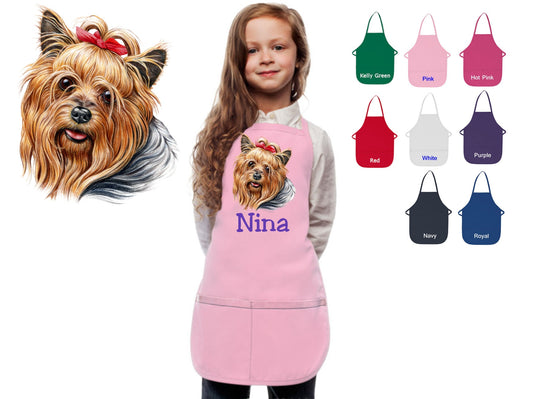 Personalized Kids Apron Yorkshire Terrier Yorkie Dog Design, Monogrammed Gift, Chef, Cooking Party, Art Party, School Apron, Printed Apron