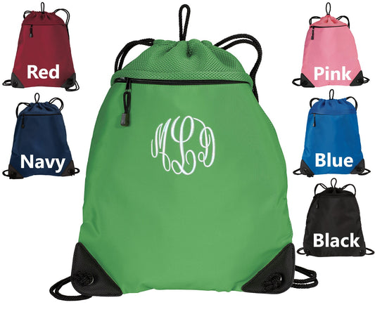 Monogrammed Cinch Pack Drawstring Gym School PE Pool Backpack Embroidered with Custom Initials Perfect Gift