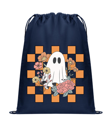 Halloween Cinch Pack, Drawstring Ghost Backpack, Retro Candy Bag, Printed Ghost Flowers Checkers, Perfect Fall Gift, Mom Gift