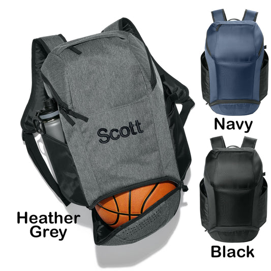 Personalized Sports Backpack, Ball Compartment, Embroidered Monogrammed Name, Side Pockets, College Student Gift, Sports Workout Backpack