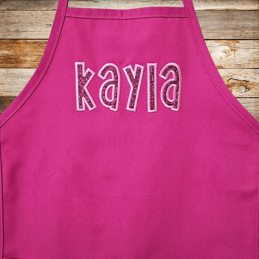 Personalized Kids Glitter Apron, Custom Embroidered Glitter Applique, Monogrammed, Art Gift, Chef Gift, Cooking Party, Art Party, School