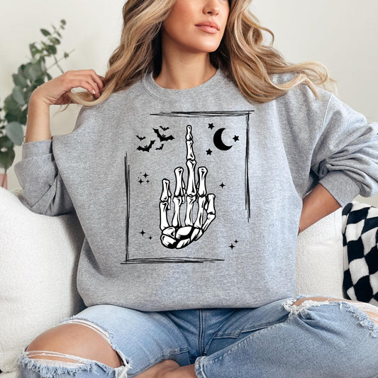 Middle Finger Sweatshirt, Middle finger Bats Moon Sweatshirts, Skeleton Finger Shirts, Skeleton Sweats, Middle Finger, Halloween Shirt