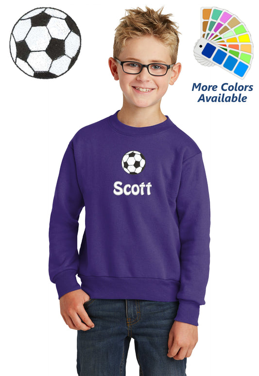 Personalized Kids Soccer Sweatshirt Embroidered Name Unisex Girl or Boy Gift with Monogrammed Name Sports Gift Crewneck Sweater