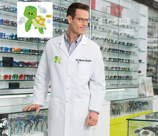 Personalized Veterinarian Lab Coat with Custom Embroidered Name and Turtle Design, Doctor, Nurse, Hospital, Jacket, Medical Apparel