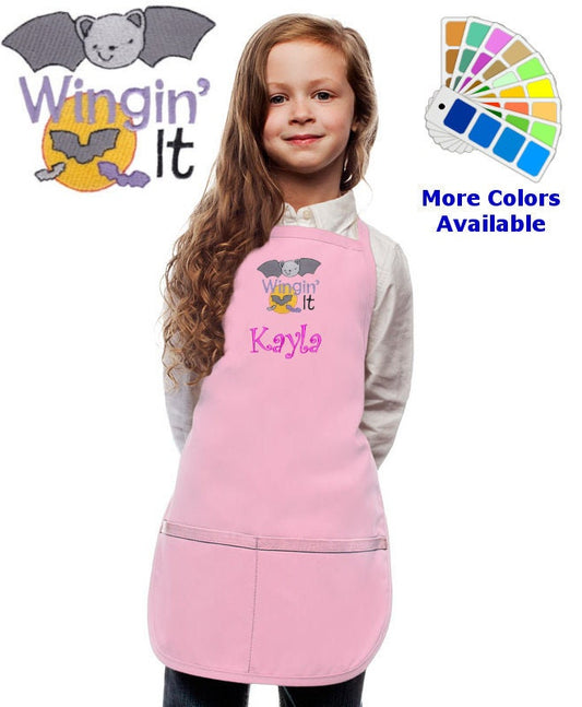 Personalized Kids Halloween Apron with Bat Embroidery Design, Kitchen Cook Gift, School Gift, Funny Gift, Monogrammed, Cooking Party