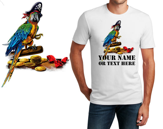 Personalized T-Shirt Parrot Pirate Bird Design, Sports Shirt, Custom Shirt, Custom Name, Dad Gift, Bird Lover Gift, Unisex, Womens Tee