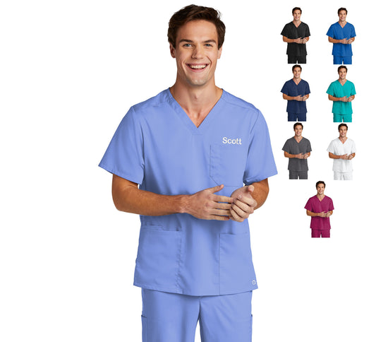 Personalized Mens Scrubs Top with Custom Embroidered Text or Name, Doctor, Nurse, Veterinarian, Hospital, Shirt, Medical Apparel