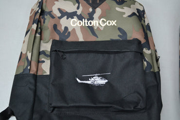 Personalized Camouflage Kids Backpack, Embroidered Cobra Helicopter, Military, Monogrammed Custom Name, Perfect Kids School Gift