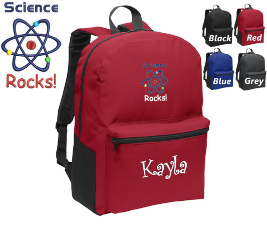 Personalized Kids Backpack Embroidered Science Rocks Monogrammed with Name of Your Choice Perfect Kids School Gift