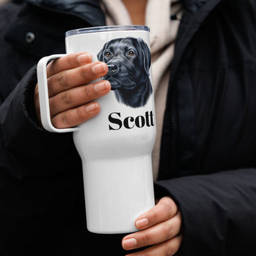 Custom Black Lab Retriever Dog Travel Mug Tumbler with Handle, Stainless Steel BPA-free plastic Cup, 25 Ounce Mug, Dad Dog Lover Gift