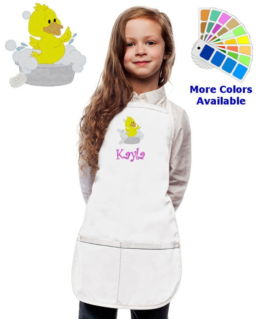Personalized Kids Apron with Duckling Duck Embroidery Design, Monogrammed Birthday Gift, Kids Chef Apron, Kids Cook Apron, Custom Apron