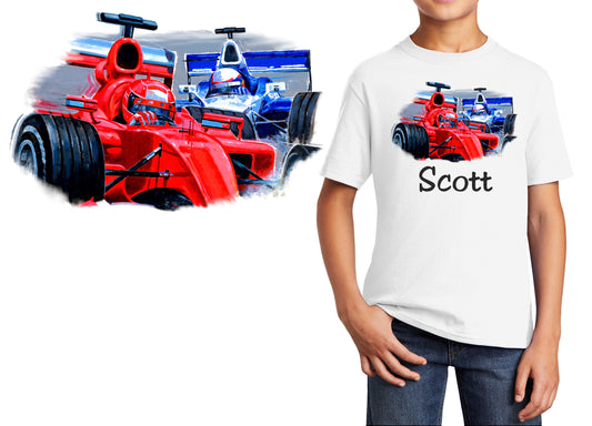 Personalized Kids T-Shirt Race Car Design, T-Shirt, Colorful, Cotton, Low Price Inexpensive Tee Shirt, Kids Gift, Student Gift