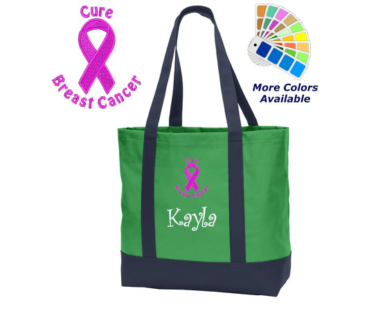 Personalized Tote Bag Cure Breast Cancer Embroidered with Name of Your Choice