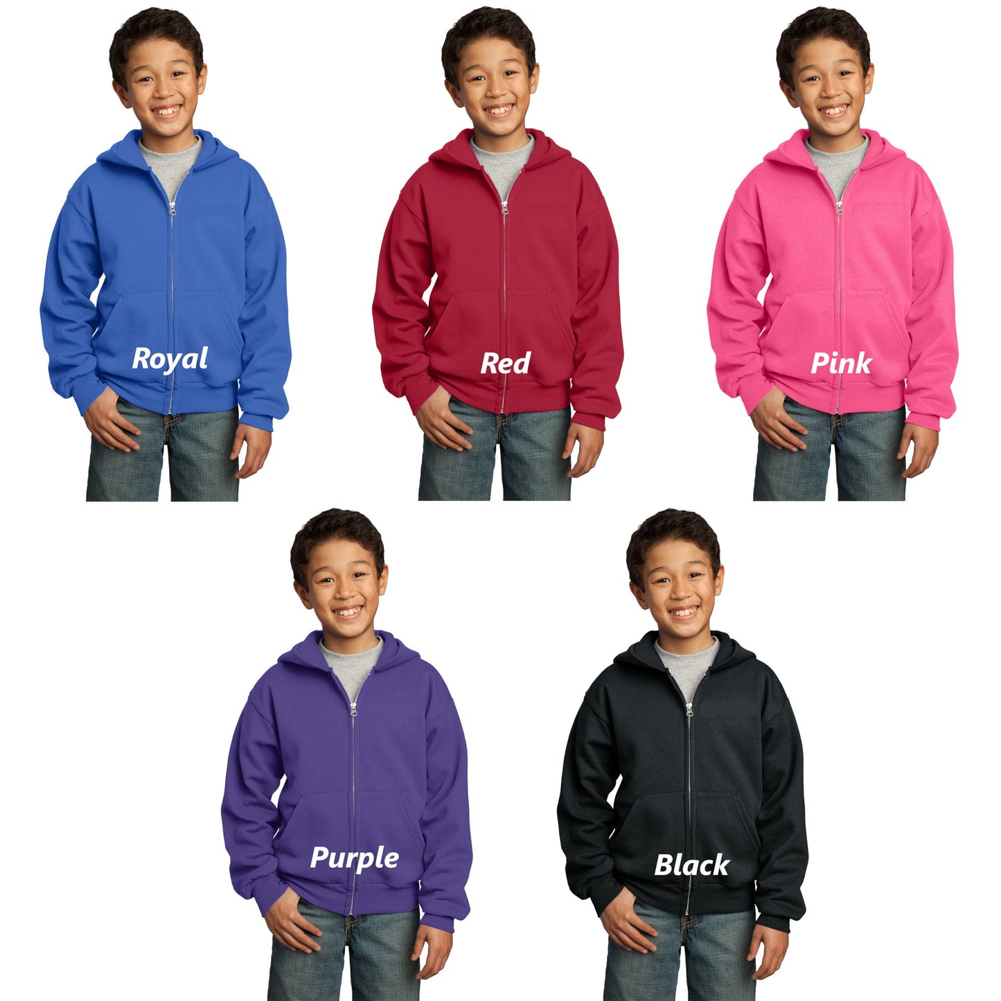 Personalized Kids Hoodie Sweatshirt Zipper Embroidered Peace Sign Design with a Name of Your Choice