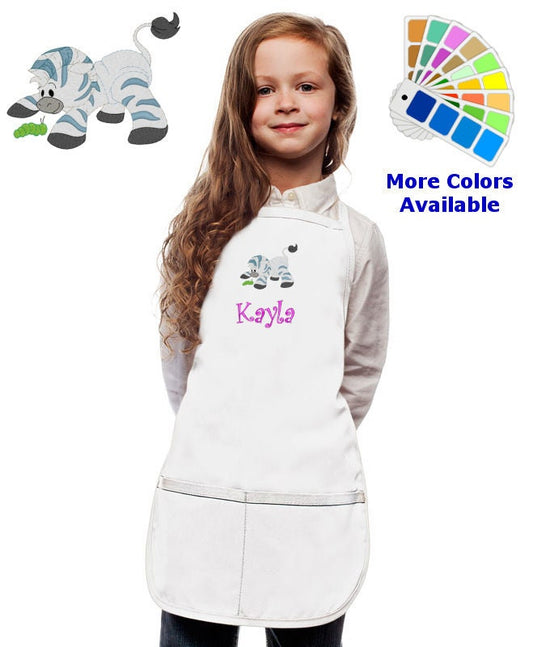 Personalized Kids Apron with Zebra Embroidery Design, Monogrammed Birthday Gift, Kids Chef Apron, Kids Cook Apron, Custom Apron