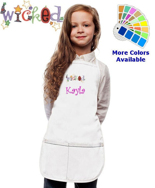 Personalized Kids Halloween Apron with Wicked Embroidery Design, Kitchen Cook Gift, School Gift, Funny Gift, Monogrammed, Cooking Party