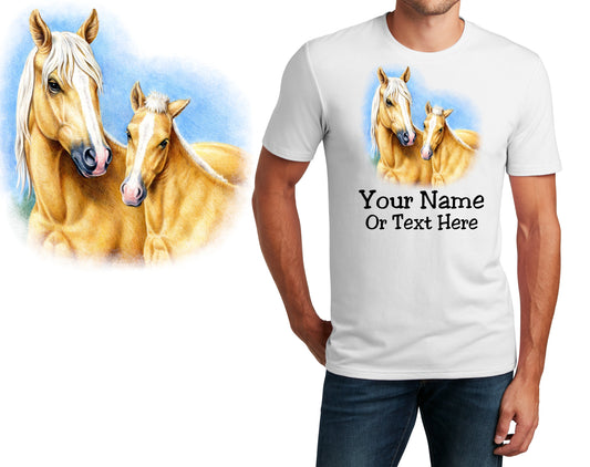 Personalized T-Shirt Palomino Horse Foal Design, Custom Printed Shirt, Custom Name, Dad Gift, Horse Gift, Unisex, Womens Tee