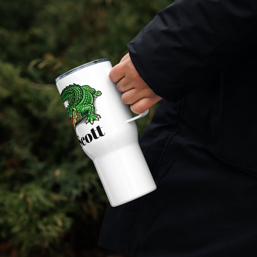 Custom Alligator Tumbler with Handle, Stainless Steel BPA-free Travel Cup, 25 Ounce Mug, Dad Gift