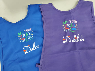 Personalized Kids Art Smock Cobbler Apron with Get Your Crayon Embroidery Design, Art Class, Artist, Artist Gift, School Gift, Student Gift