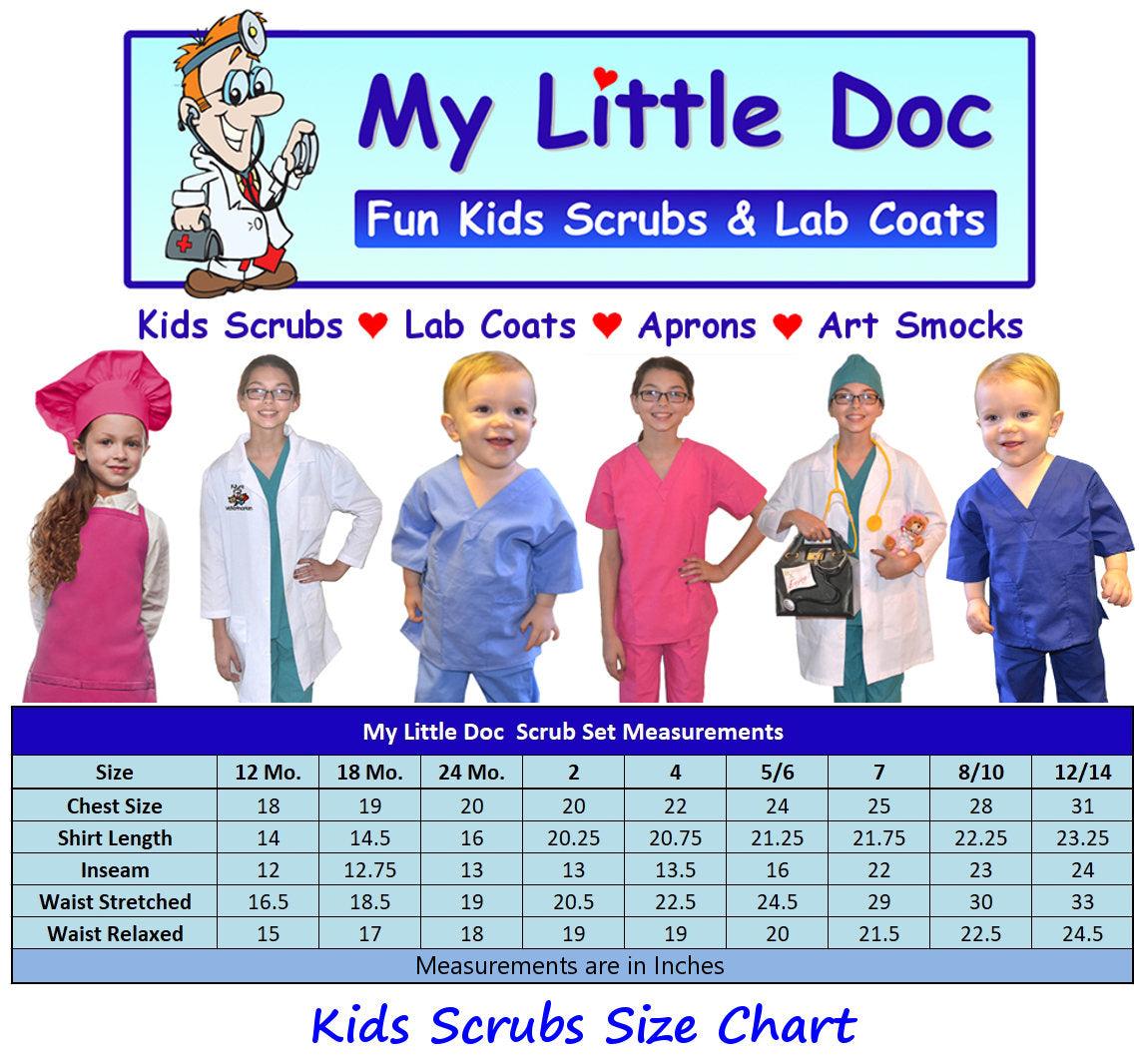Embroidered Personalized Pink Toddler Kids Scrubs for little Doctors and Nurses