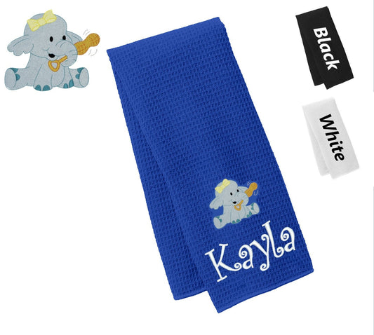 Personalized Towel Elephant Design, Kitchen Towel, Hand Towel, Bathroom Towel, Waffle Microfiber, Embroidered Name, Kids Gift, Mom Gift