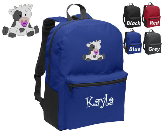 Personalized Kids Backpack Embroidered Cow with Name of Your Choice Perfect Kids School Gift
