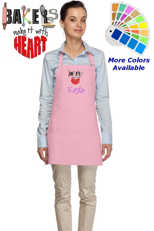 Personalized Apron Embroidered with Bakers Heart Embroidery Design Cooking Gift
