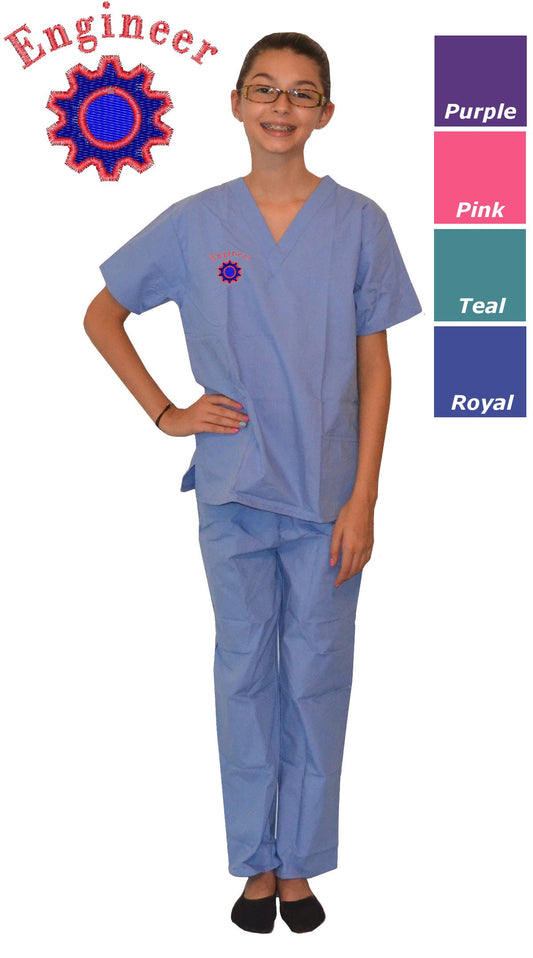 Kids Engineer Scrubs with Gear Embroidery Design