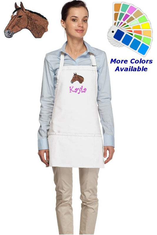 Personalized Apron Embroidered Horse Design Dad Mom Gift