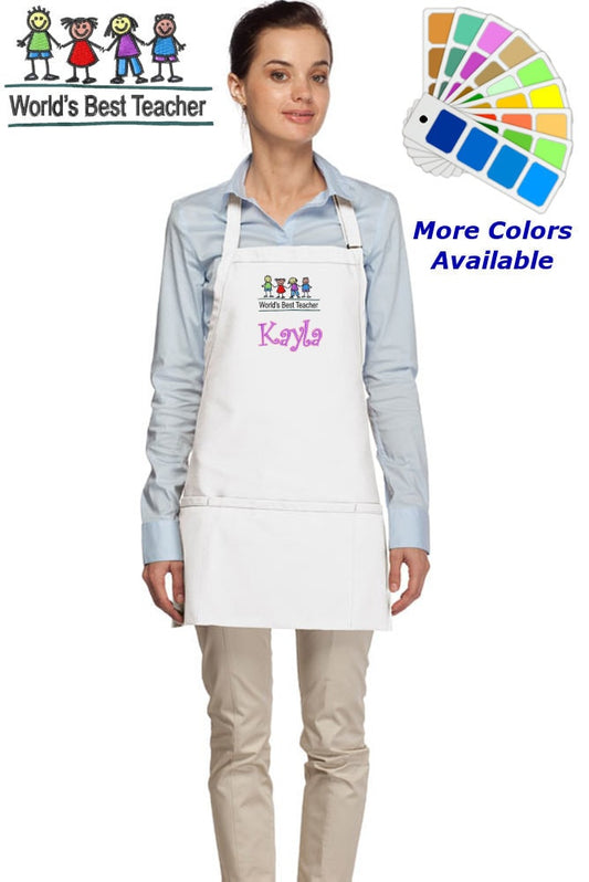 Personalized Apron Embroidered Worlds Best Teacher Design Teacher Gift