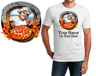 Personalized T-Shirt Pizza Chef Oven Fire Design, Sports Shirt, Custom Tee, Shirt Name, Dad Gift, Chef Gift, Unisex Womens Tee
